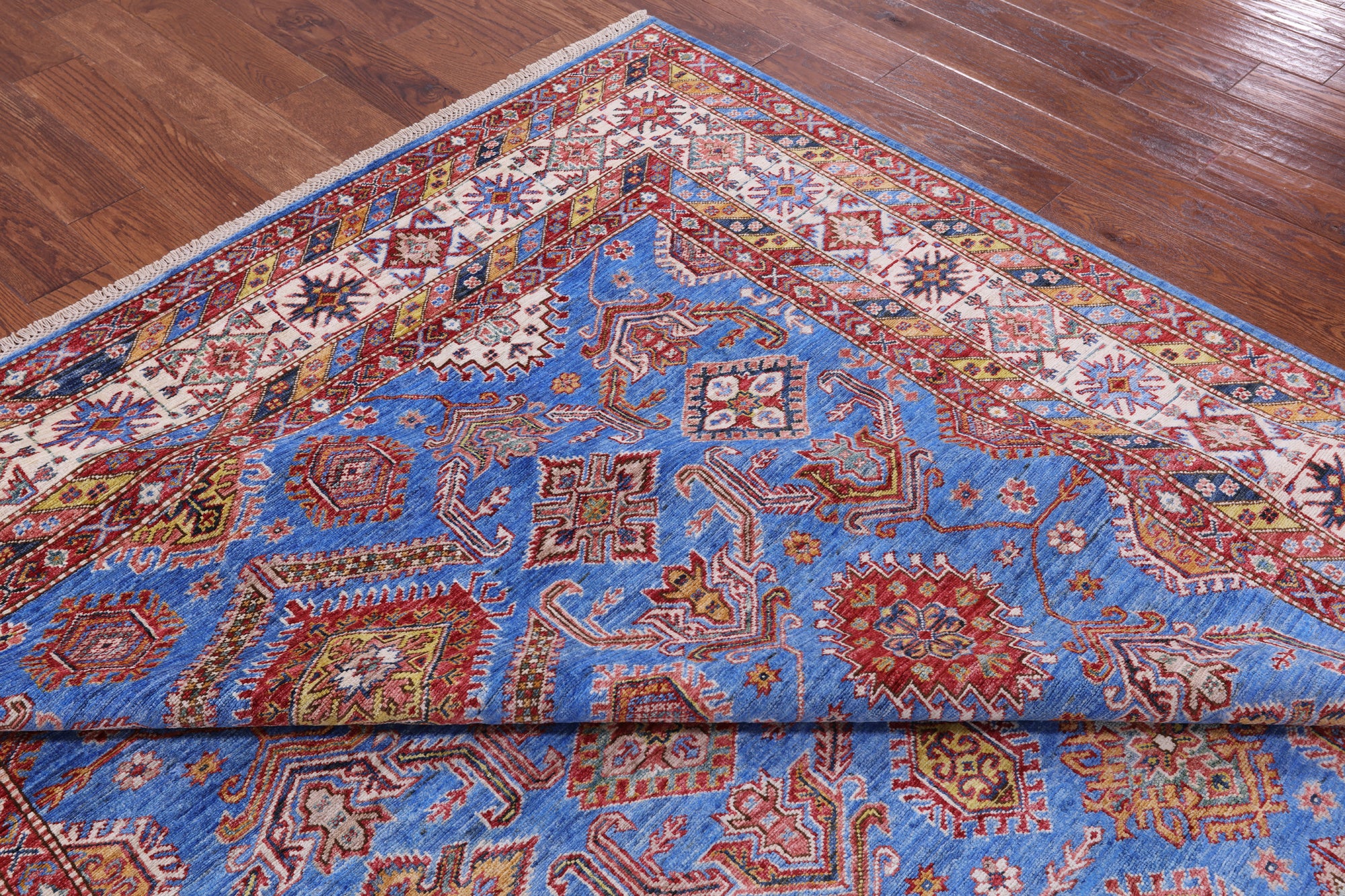 Blue Super Kazak Hand Knotted Wool Rug - 8' 2" X 10' 4" - Golden Nile