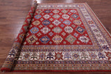 Red Super Kazak Hand Knotted Wool Rug - 8' 10" X 11' 9" - Golden Nile