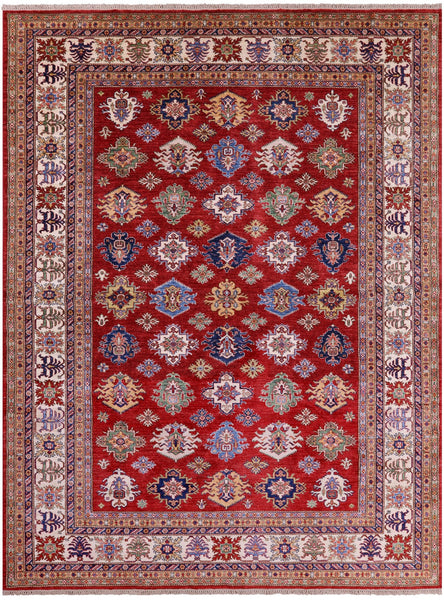 Red Super Kazak Hand Knotted Wool Rug - 8' 10" X 11' 9" - Golden Nile