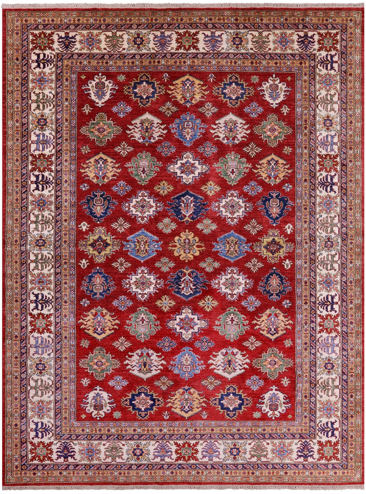 Red Super Kazak Hand Knotted Wool Rug - 8' 10" X 11' 9" - Golden Nile
