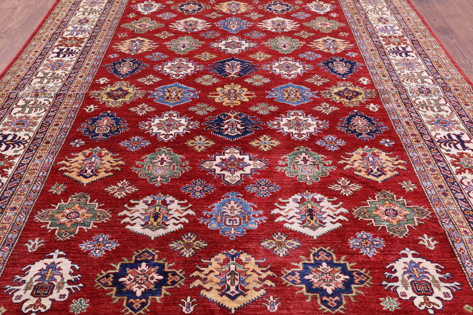 Red Super Kazak Hand Knotted Wool Rug - 8' 10" X 11' 9" - Golden Nile