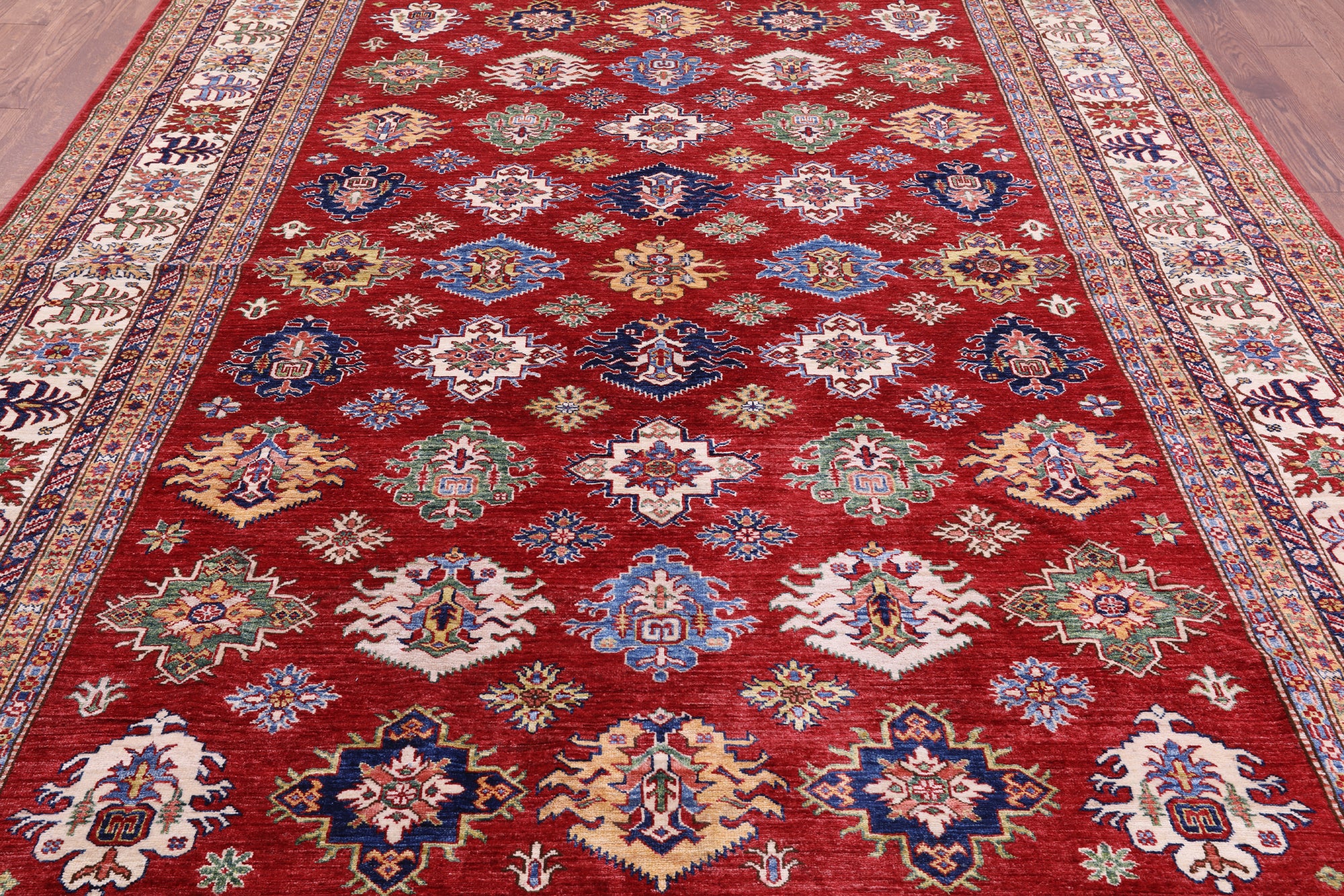 Red Super Kazak Hand Knotted Wool Rug - 8' 10" X 11' 9" - Golden Nile