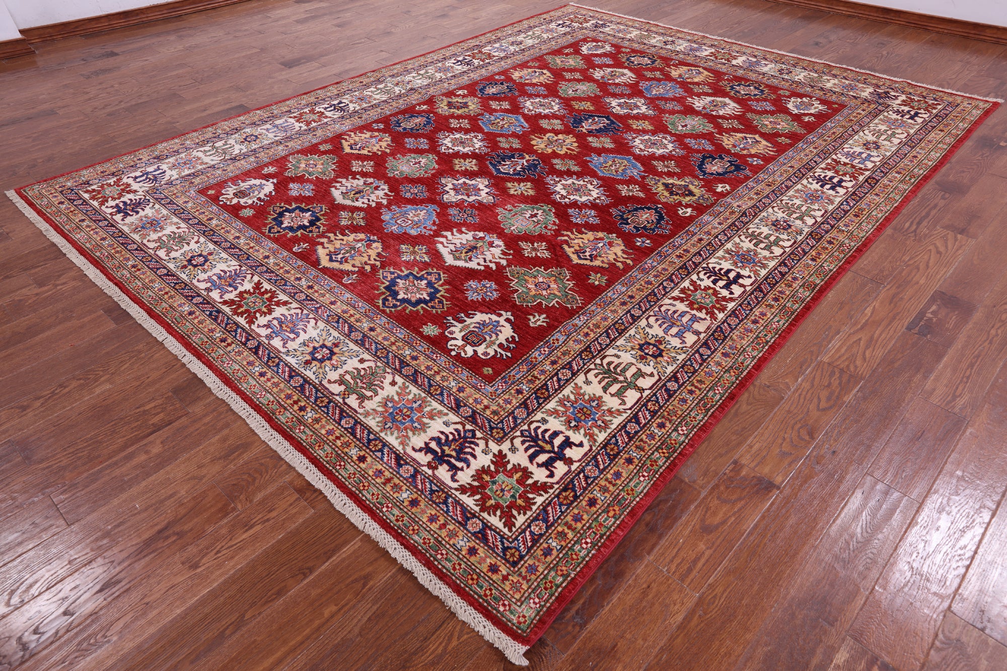 Red Super Kazak Hand Knotted Wool Rug - 8' 10" X 11' 9" - Golden Nile