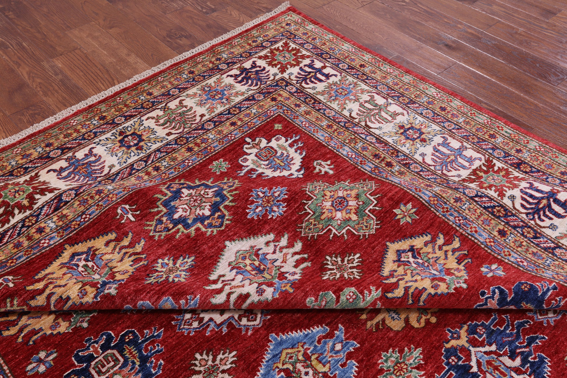 Red Super Kazak Hand Knotted Wool Rug - 8' 10" X 11' 9" - Golden Nile