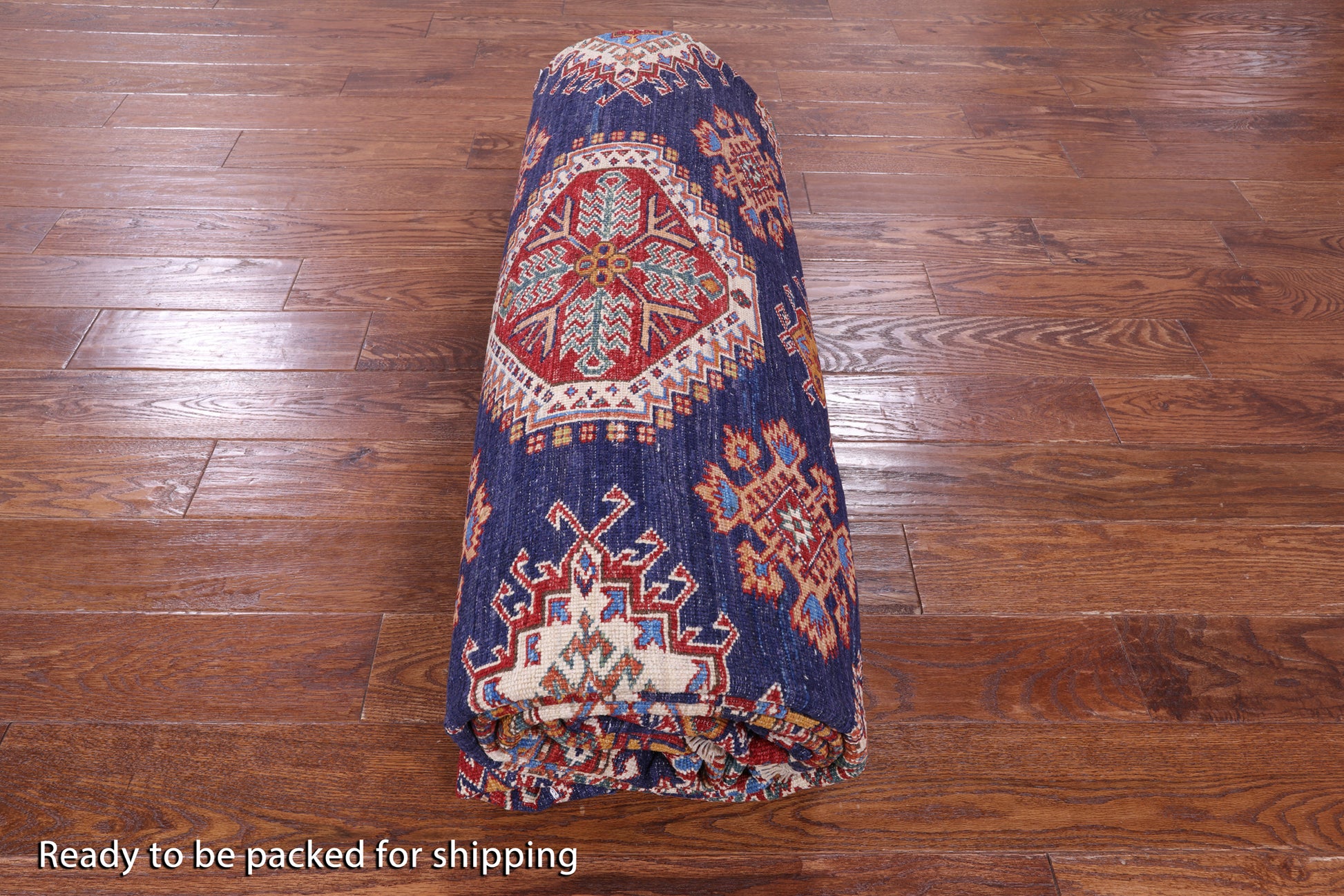 Blue Super Kazak Hand Knotted Wool Rug - 9' 5" X 12' 9" - Golden Nile