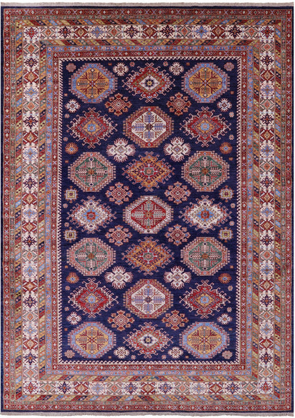 Blue Super Kazak Hand Knotted Wool Rug - 9' 5" X 12' 9" - Golden Nile