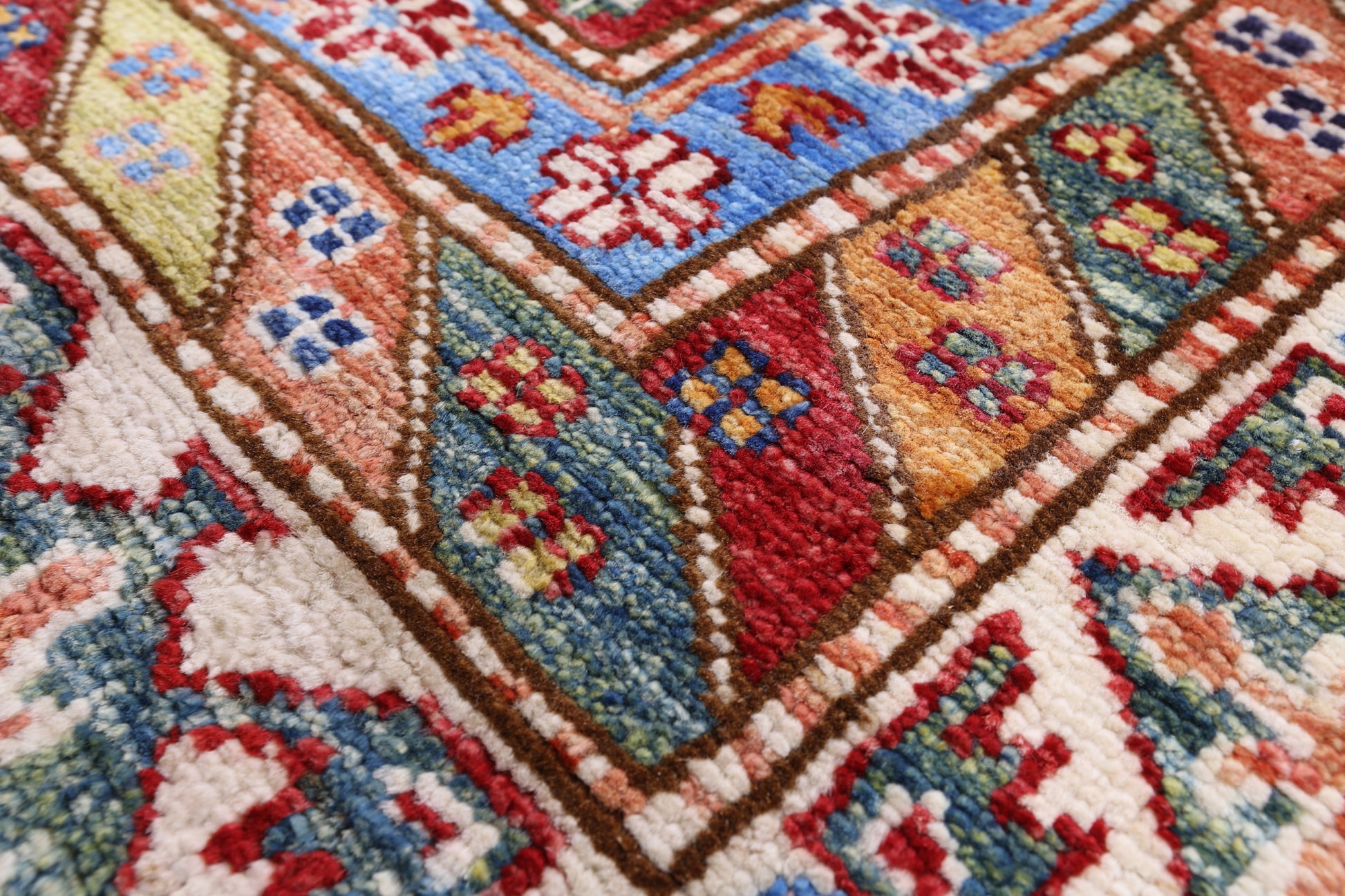 Blue Super Kazak Hand Knotted Wool Rug - 9' 5" X 12' 9" - Golden Nile