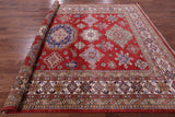 Red Super Kazak Hand Knotted Wool Rug - 9' 0" X 12' 0" - Golden Nile