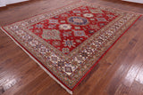 Red Super Kazak Hand Knotted Wool Rug - 9' 0" X 12' 0" - Golden Nile