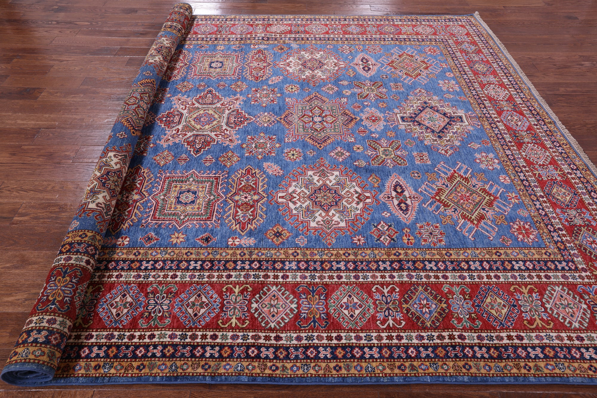 Blue Super Kazak Hand Knotted Wool Rug - 8' 10" X 12' 5" - Golden Nile