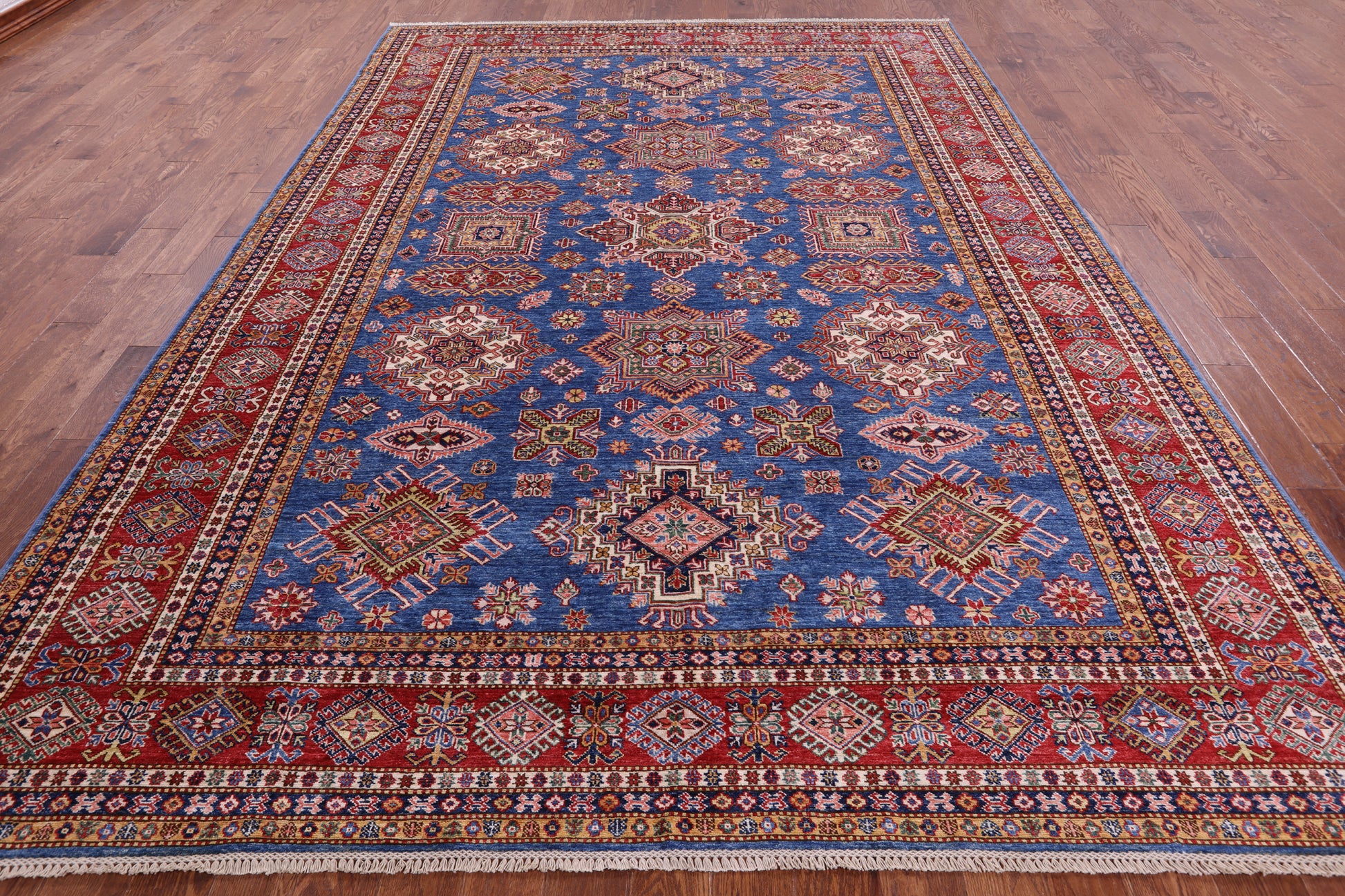 Blue Super Kazak Hand Knotted Wool Rug - 8' 10" X 12' 5" - Golden Nile
