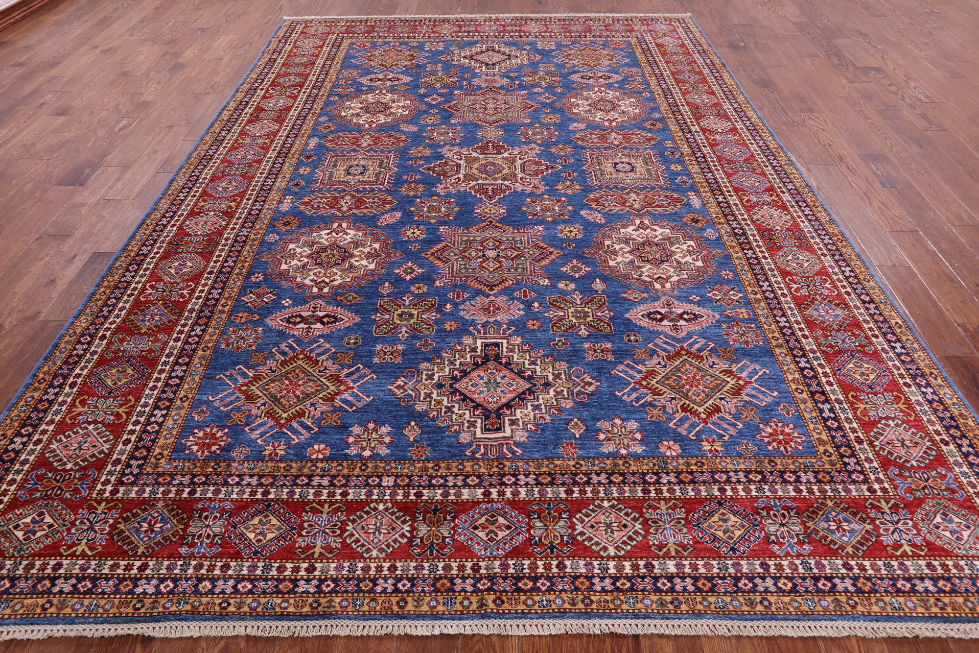 Blue Super Kazak Hand Knotted Wool Rug - 8' 10" X 12' 5" - Golden Nile