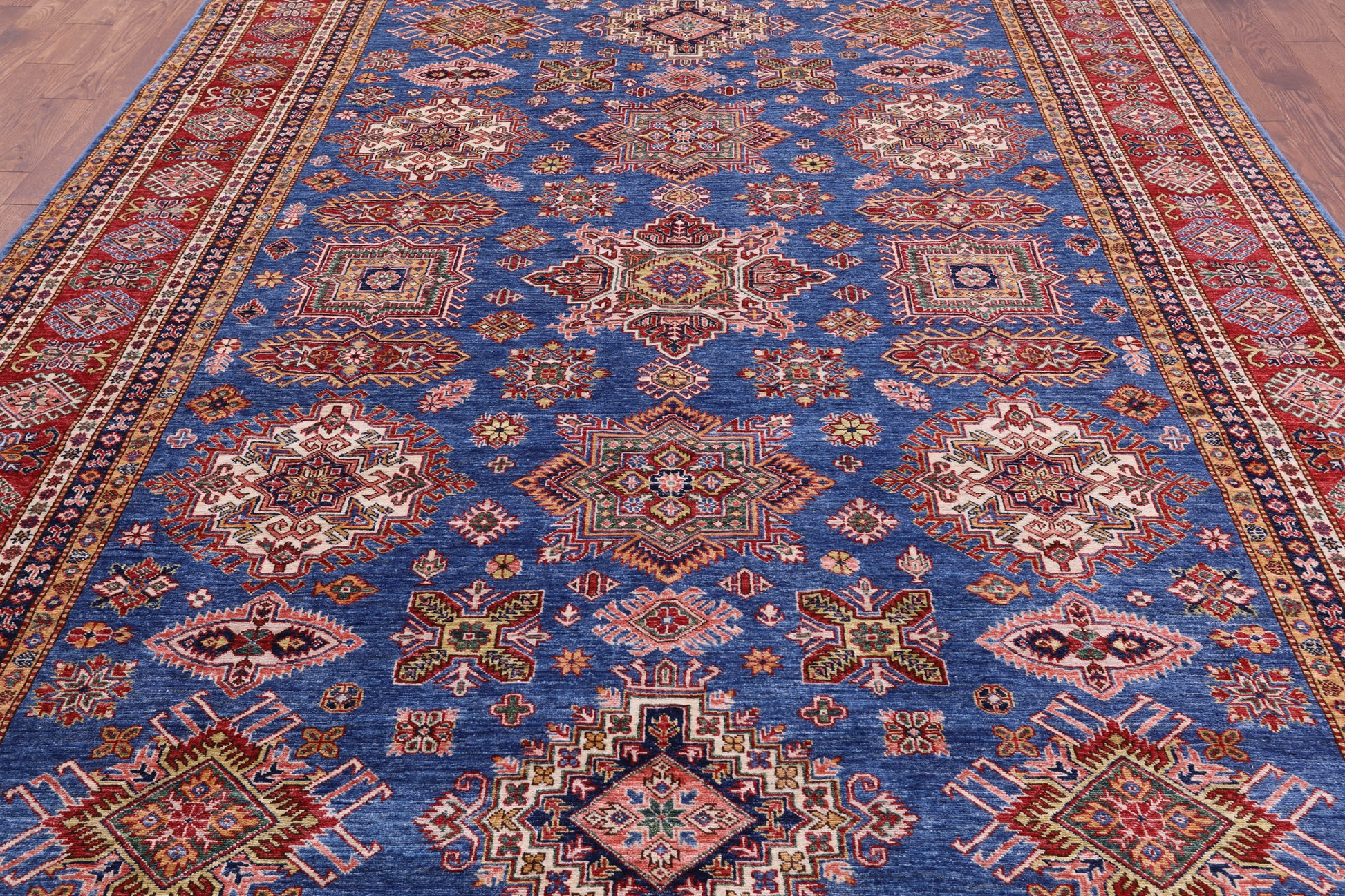Blue Super Kazak Hand Knotted Wool Rug - 8' 10" X 12' 5" - Golden Nile