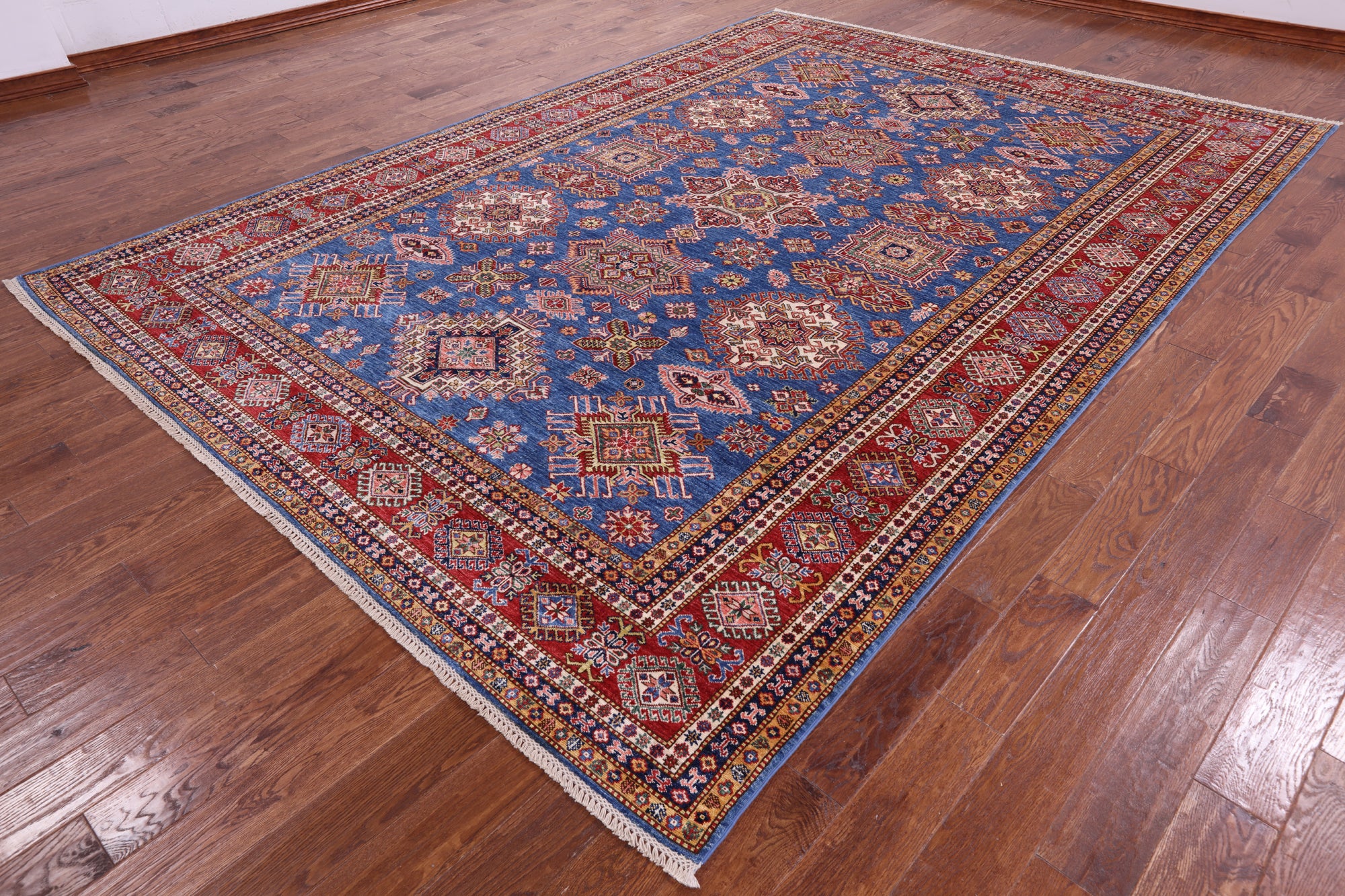 Blue Super Kazak Hand Knotted Wool Rug - 8' 10" X 12' 5" - Golden Nile