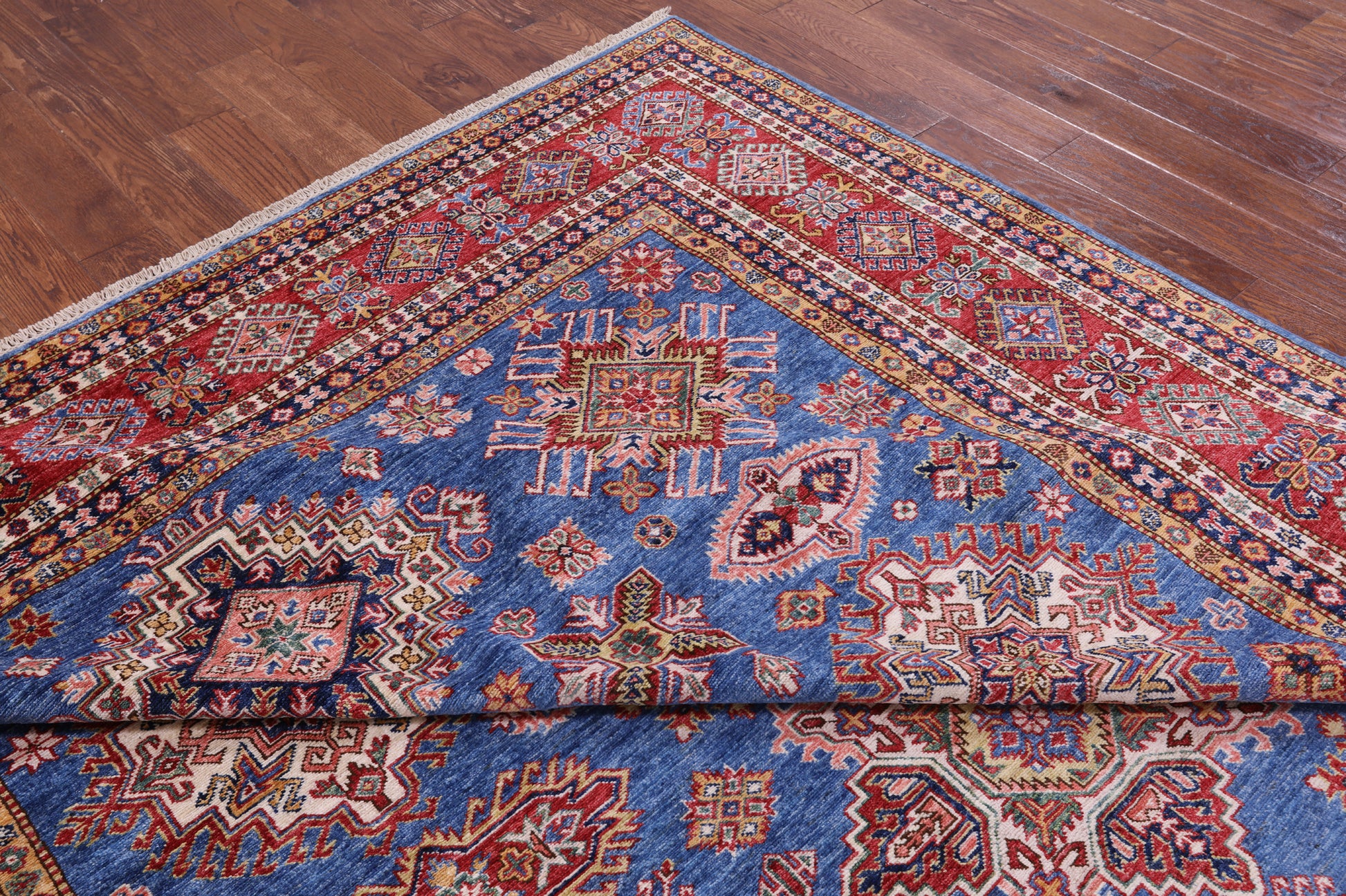 Blue Super Kazak Hand Knotted Wool Rug - 8' 10" X 12' 5" - Golden Nile