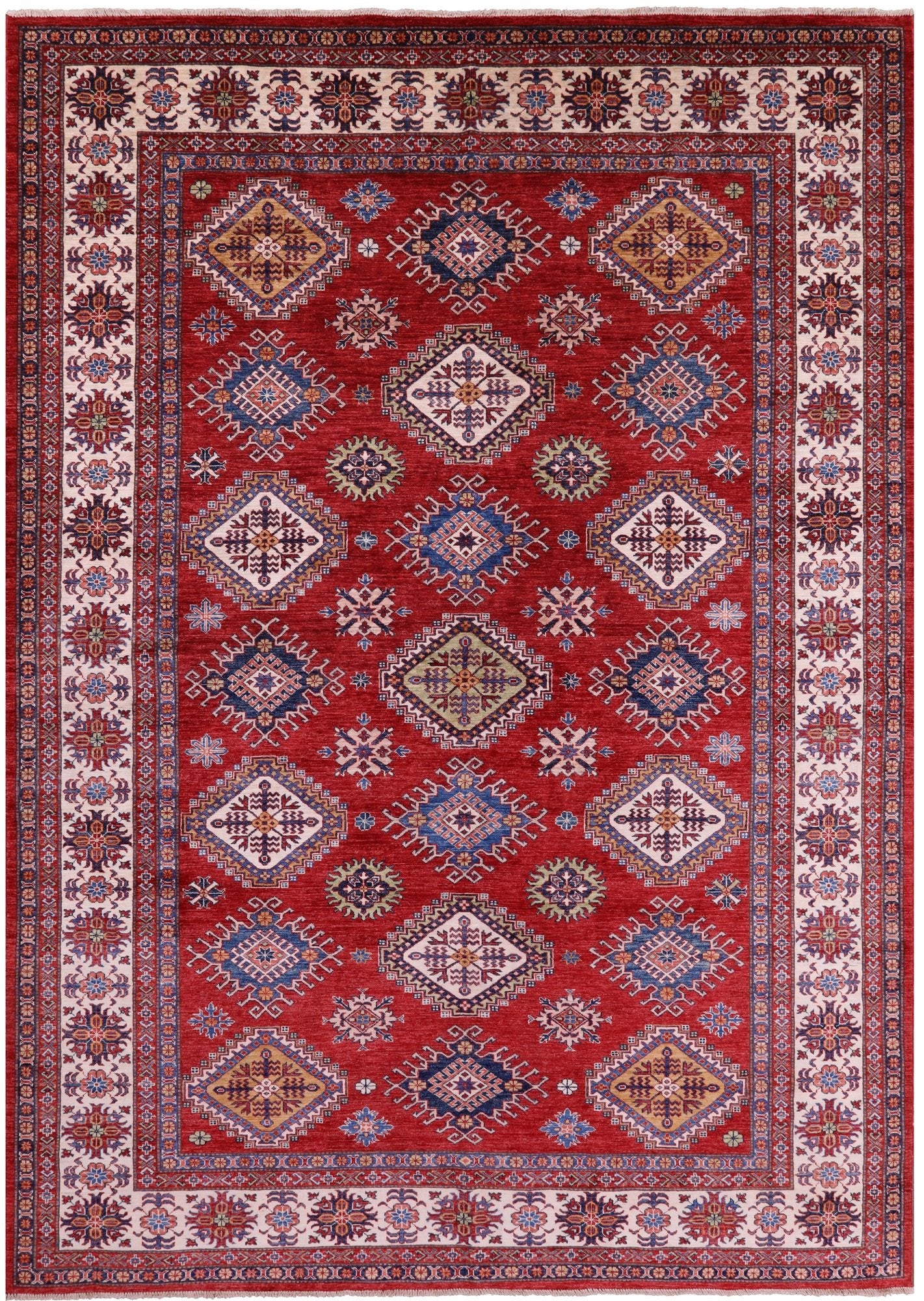Red Super Kazak Hand Knotted Wool Rug - 8' 8" X 12' 2" - Golden Nile