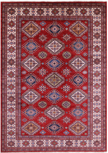 Red Super Kazak Hand Knotted Wool Rug - 8' 8" X 12' 2" - Golden Nile