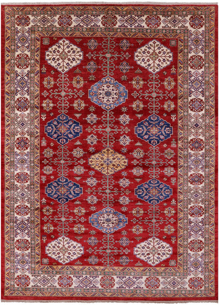 Red Super Kazak Hand Knotted Wool Rug - 10' 2" X 14' 4" - Golden Nile