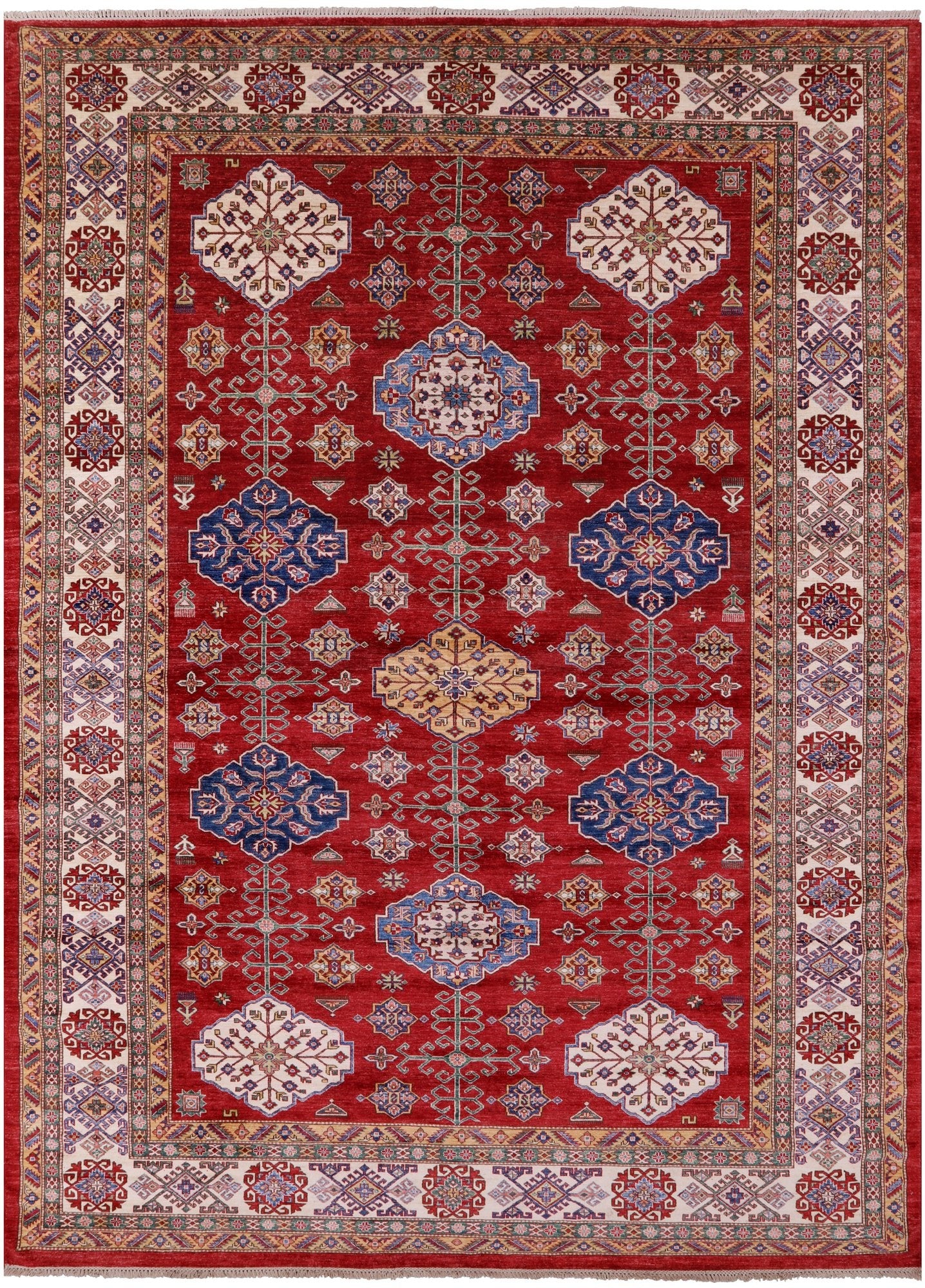 Red Super Kazak Hand Knotted Wool Rug - 10' 2" X 14' 4" - Golden Nile