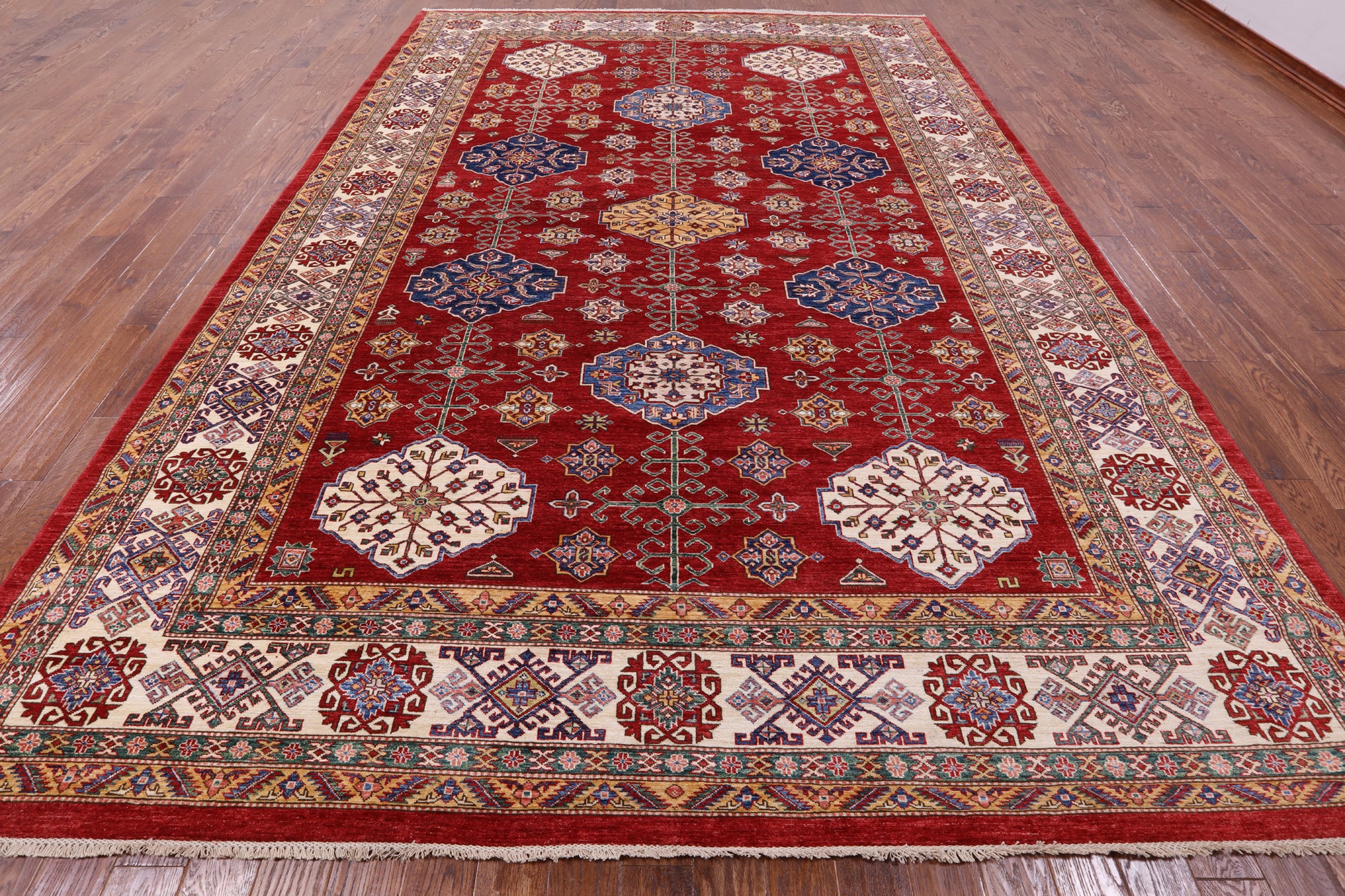 Red Super Kazak Hand Knotted Wool Rug - 10' 2" X 14' 4" - Golden Nile