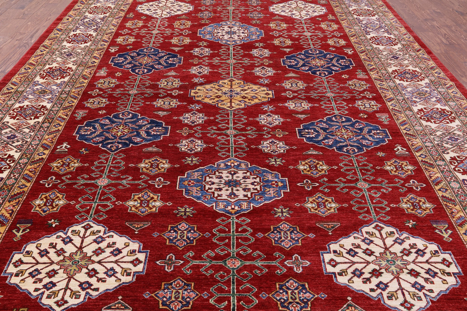 Red Super Kazak Hand Knotted Wool Rug - 10' 2" X 14' 4" - Golden Nile