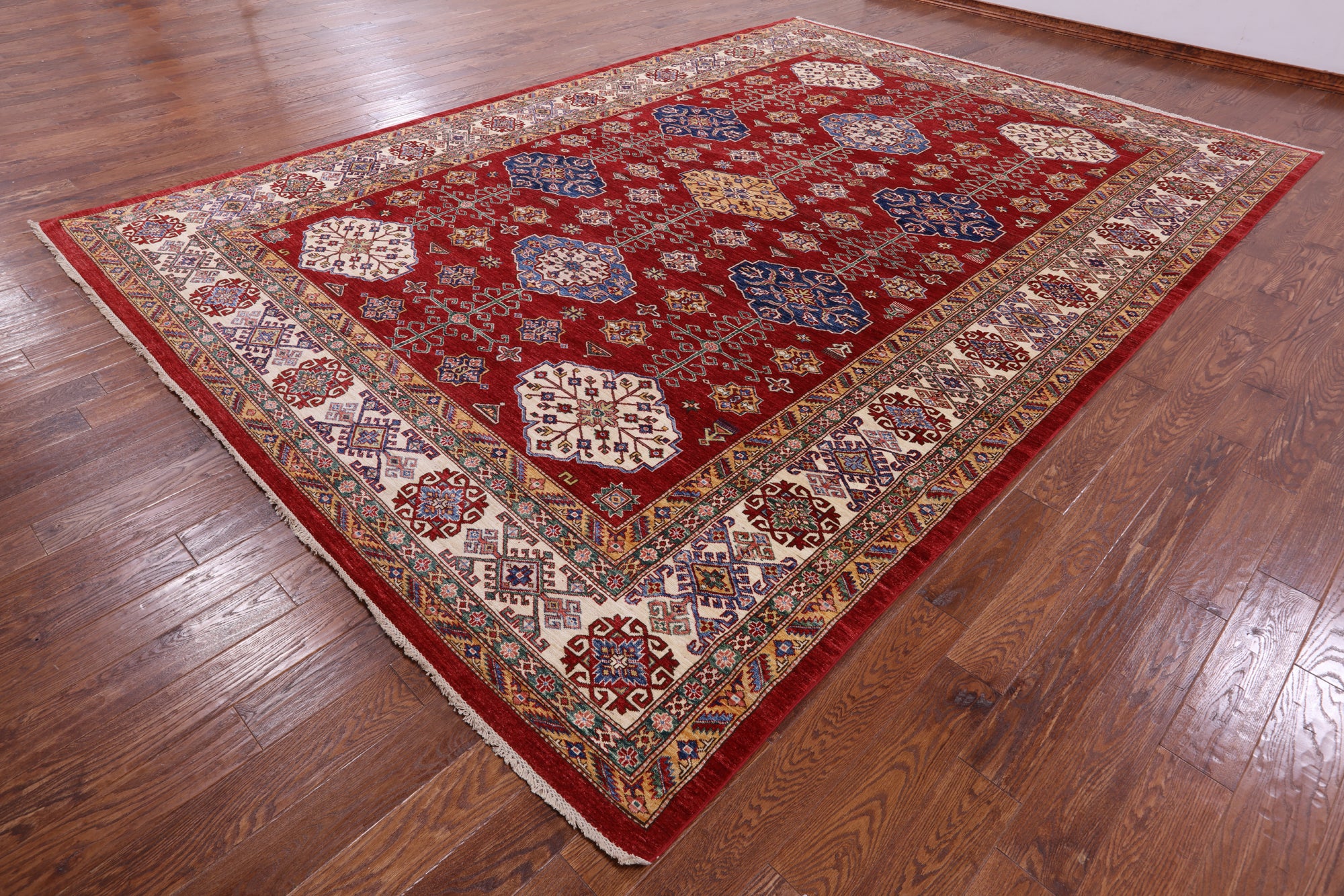 Red Super Kazak Hand Knotted Wool Rug - 10' 2" X 14' 4" - Golden Nile
