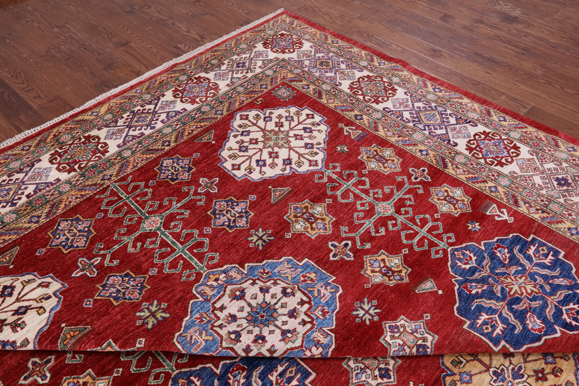 Red Super Kazak Hand Knotted Wool Rug - 10' 2" X 14' 4" - Golden Nile