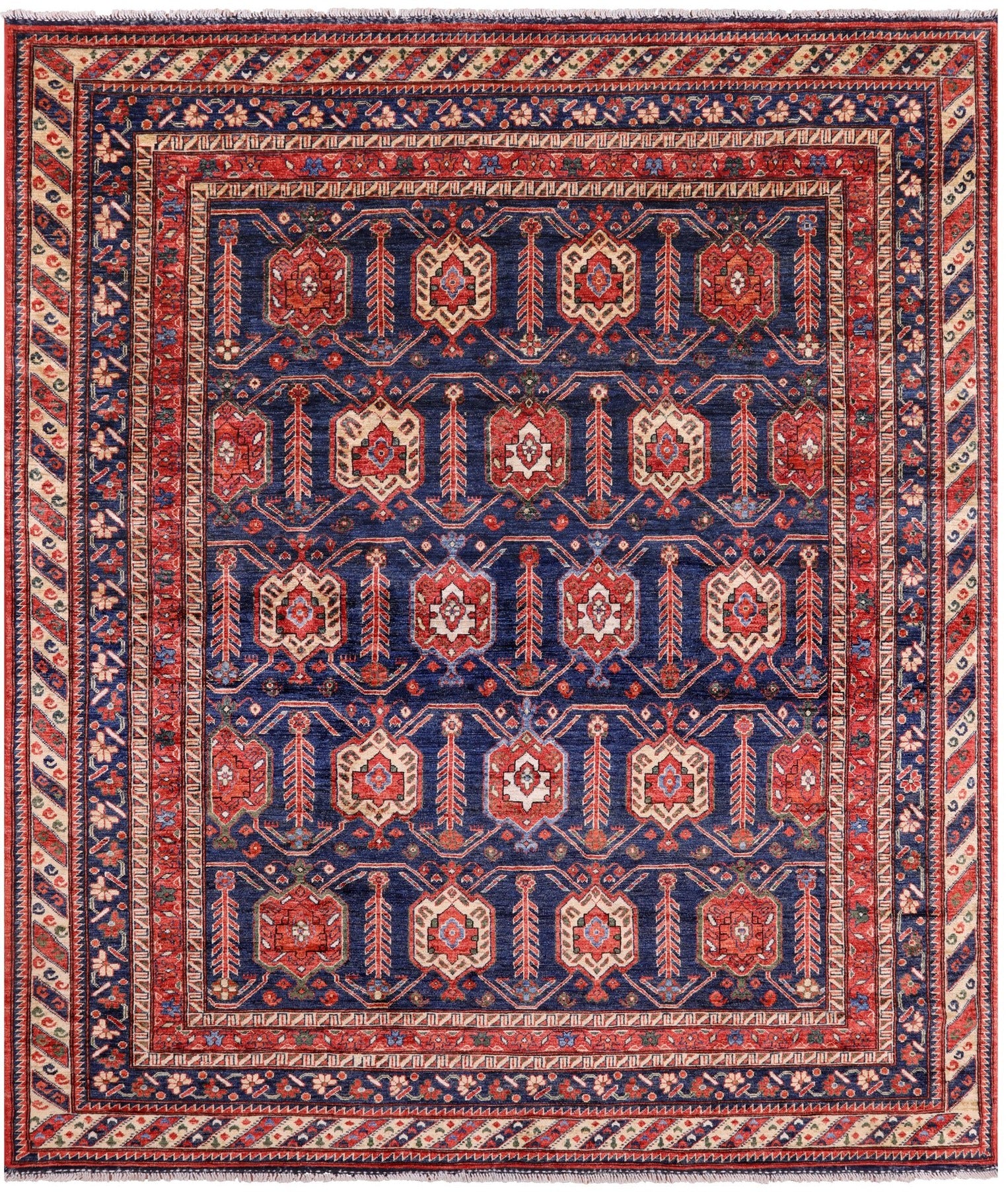 Blue Persian Fine Serapi Hand Knotted Wool Rug - 8' 5" X 9' 9" - Golden Nile