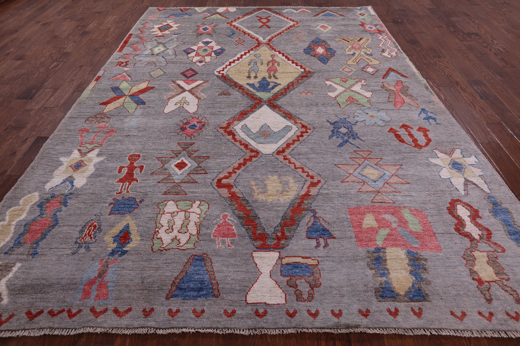 Grey Tribal Moroccan Hand Knotted Wool Rug - 8' 8" X 11' 11" - Golden Nile