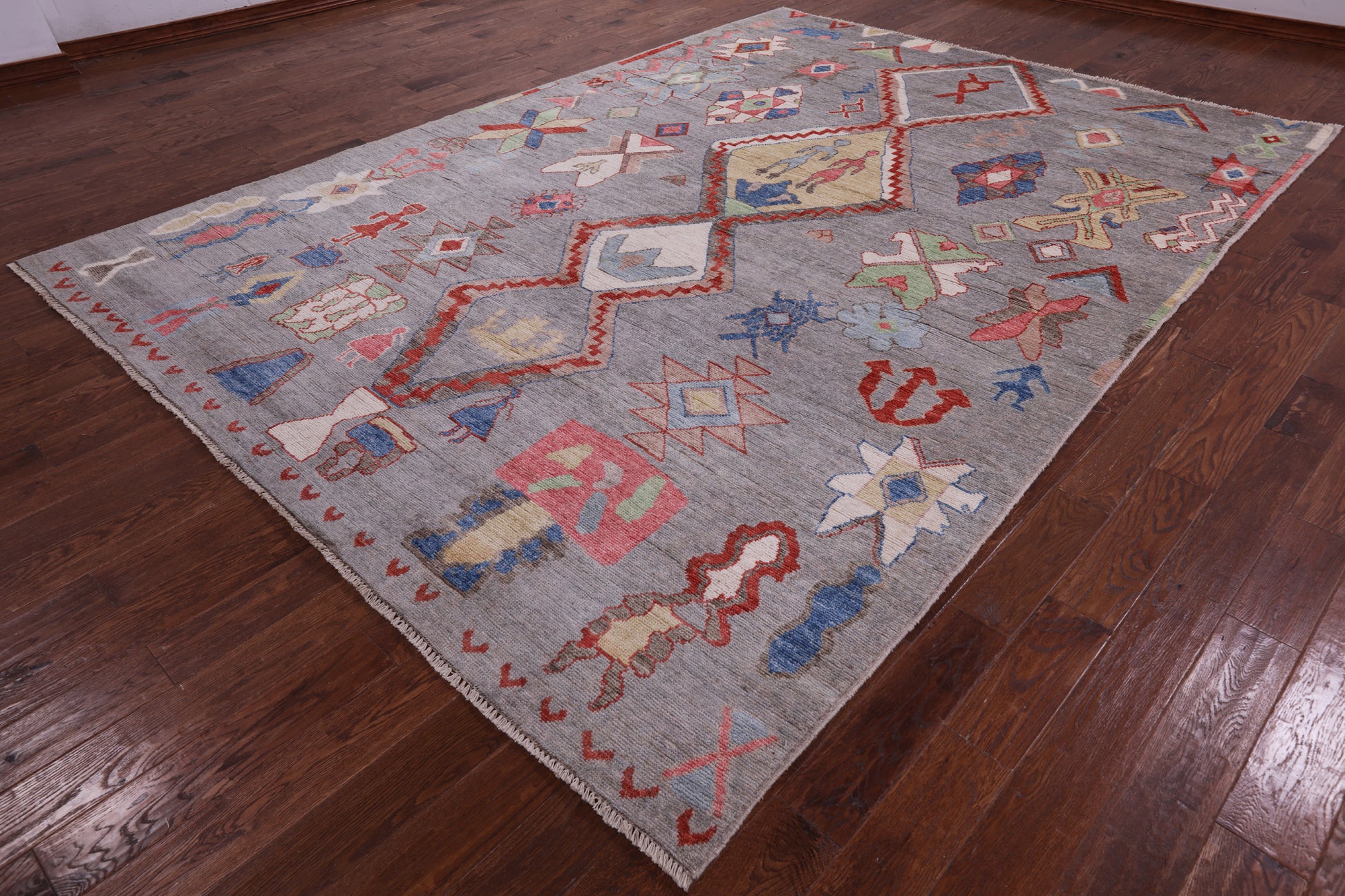 Grey Tribal Moroccan Hand Knotted Wool Rug - 8' 8" X 11' 11" - Golden Nile