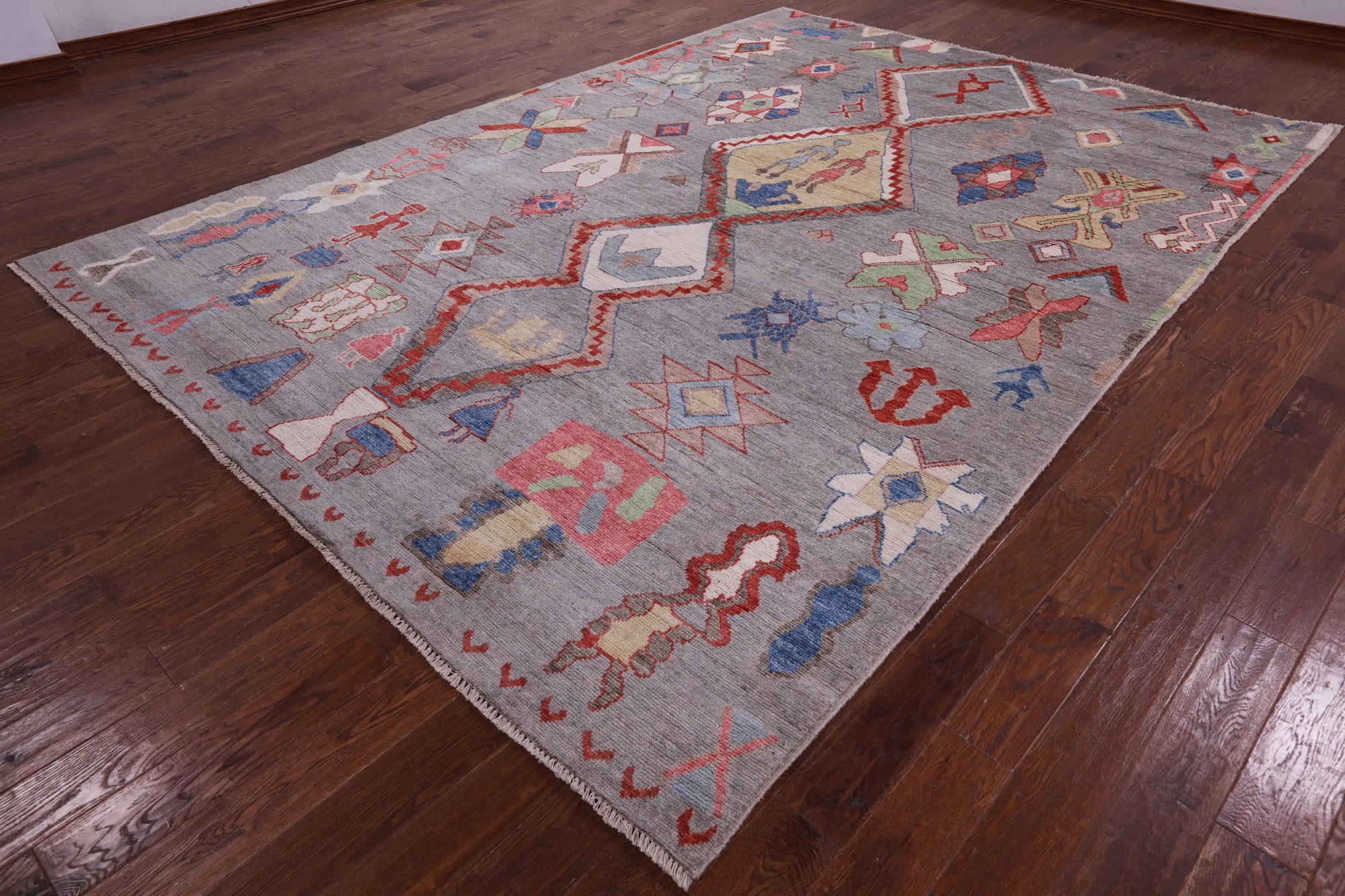 Grey Tribal Moroccan Hand Knotted Wool Rug - 8' 8" X 11' 11" - Golden Nile