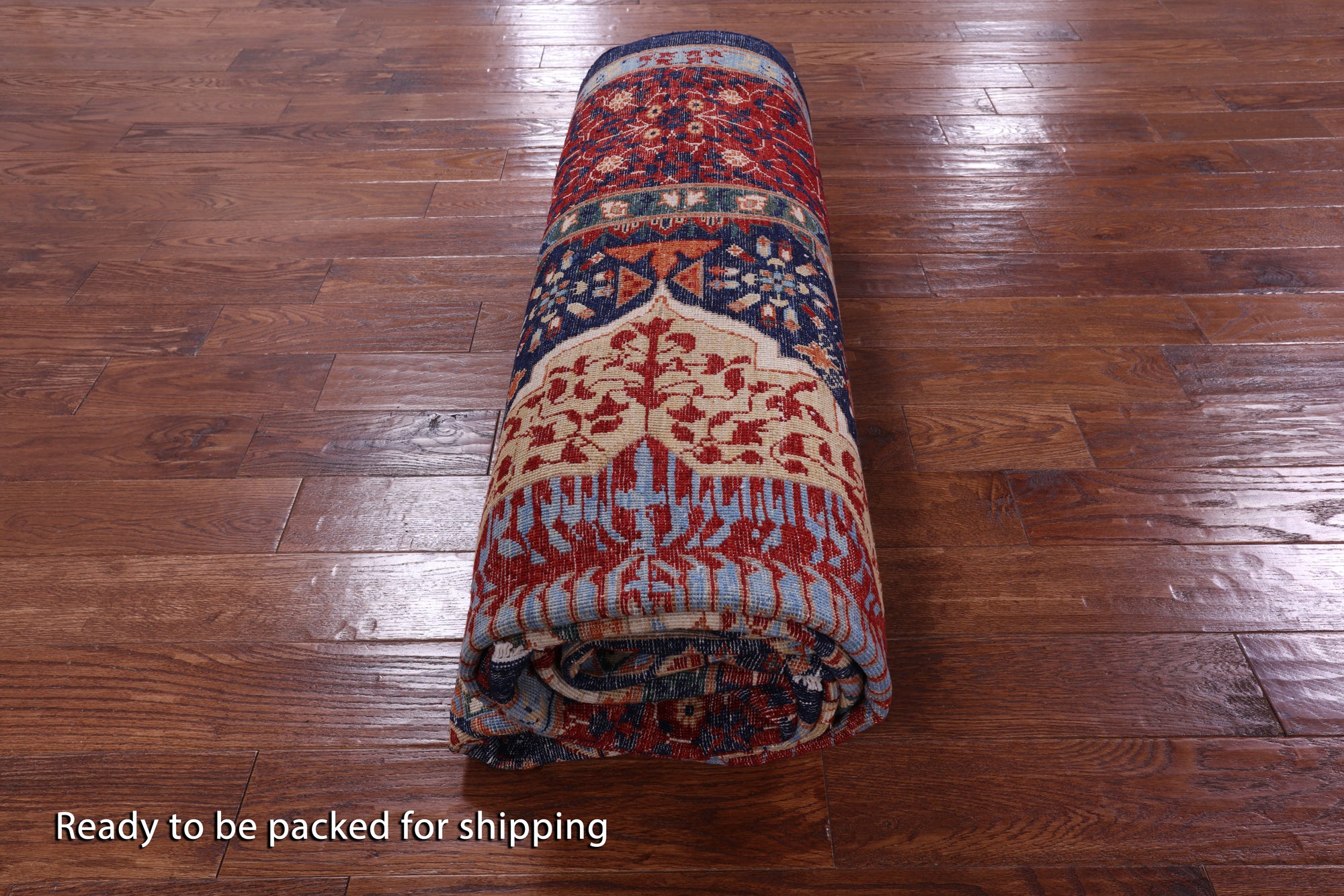 Blue Geometric Persian Mamluk Hand Knotted Wool Rug - 10' 1" X 13' 9" - Golden Nile