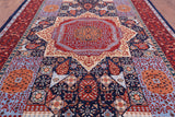 Blue Geometric Persian Mamluk Hand Knotted Wool Rug - 10' 1" X 13' 9" - Golden Nile