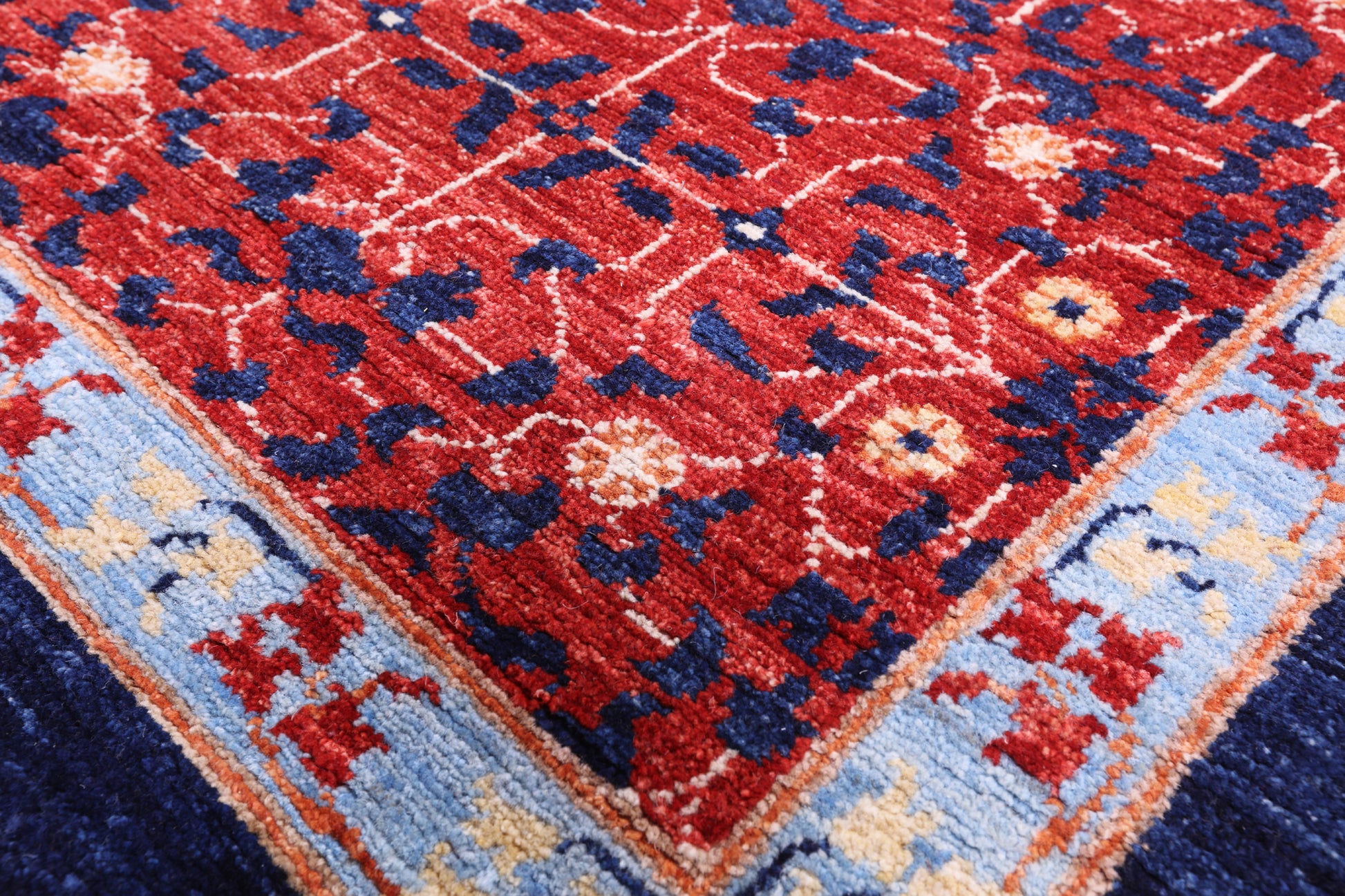 Blue Geometric Persian Mamluk Hand Knotted Wool Rug - 10' 1" X 13' 9" - Golden Nile