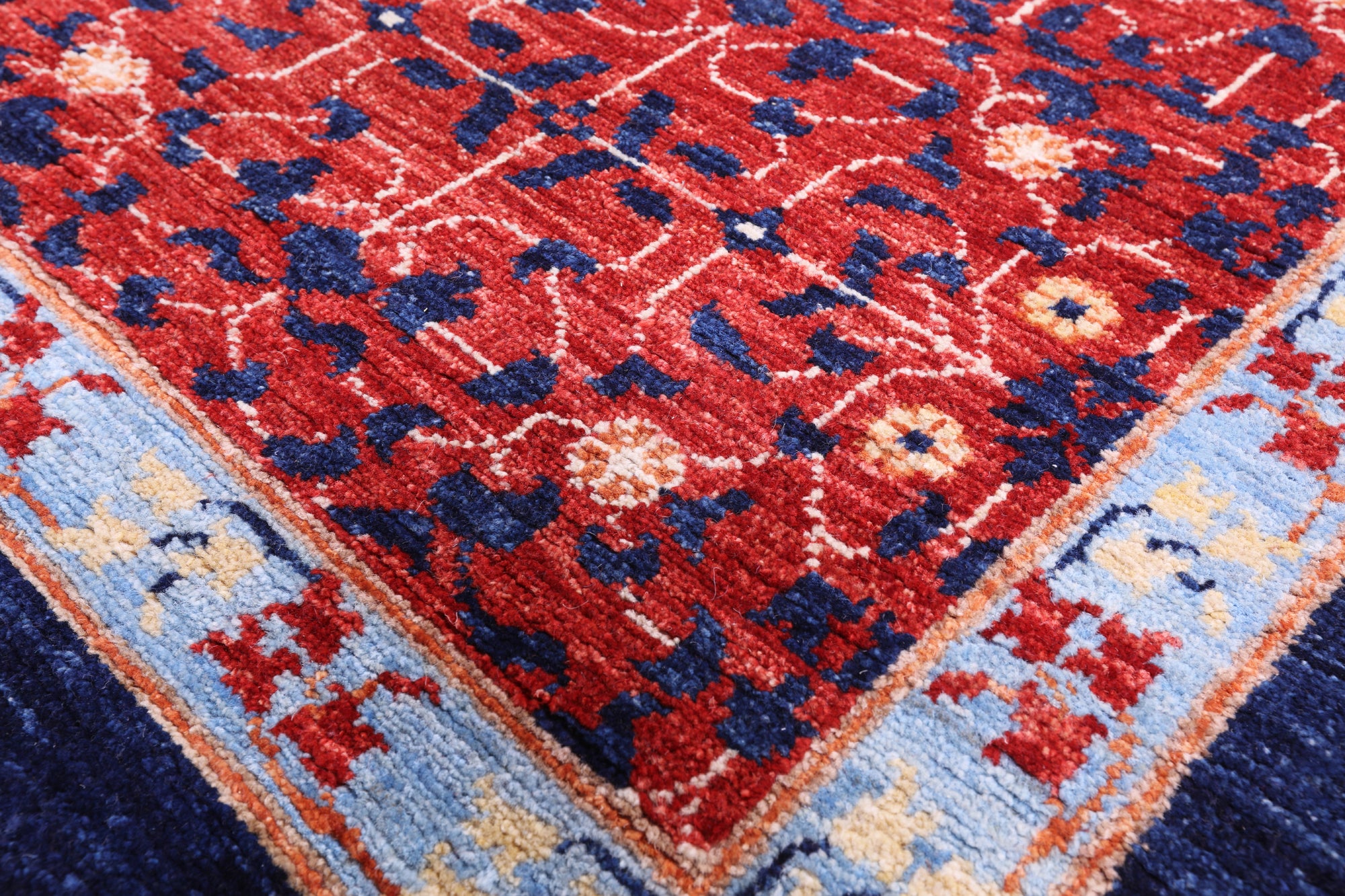 Blue Geometric Persian Mamluk Hand Knotted Wool Rug - 10' 1" X 13' 9" - Golden Nile
