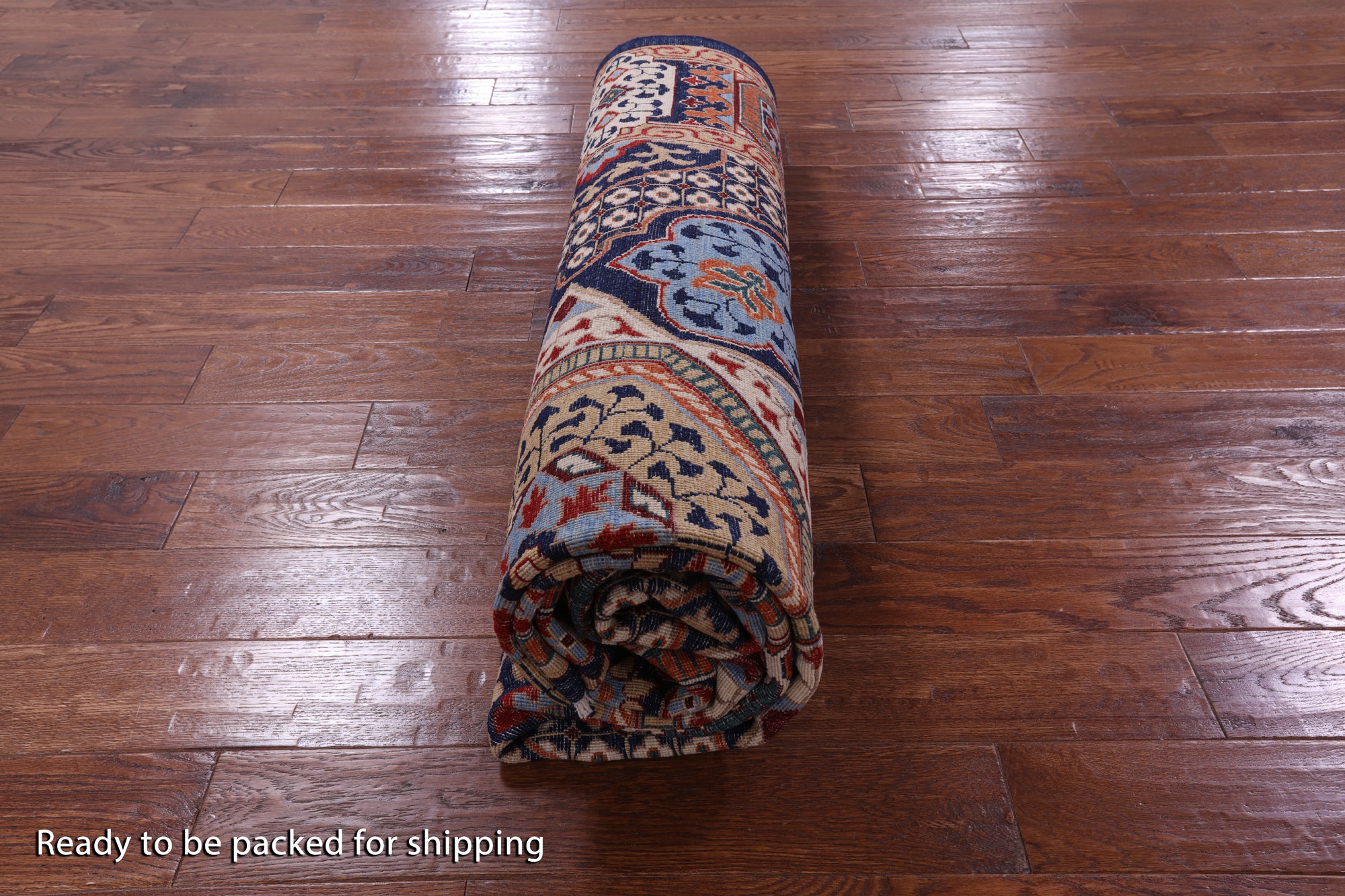 Blue Geometric Persian Mamluk Hand Knotted Wool Rug - 7' 10" X 9' 7" - Golden Nile