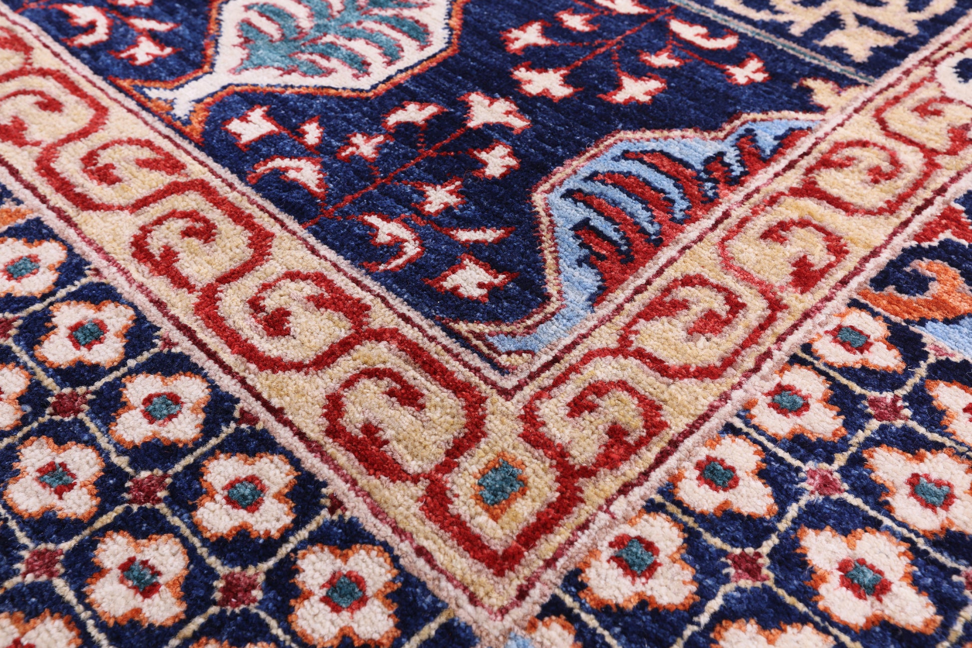 Blue Geometric Persian Mamluk Hand Knotted Wool Rug - 7' 10" X 9' 7" - Golden Nile
