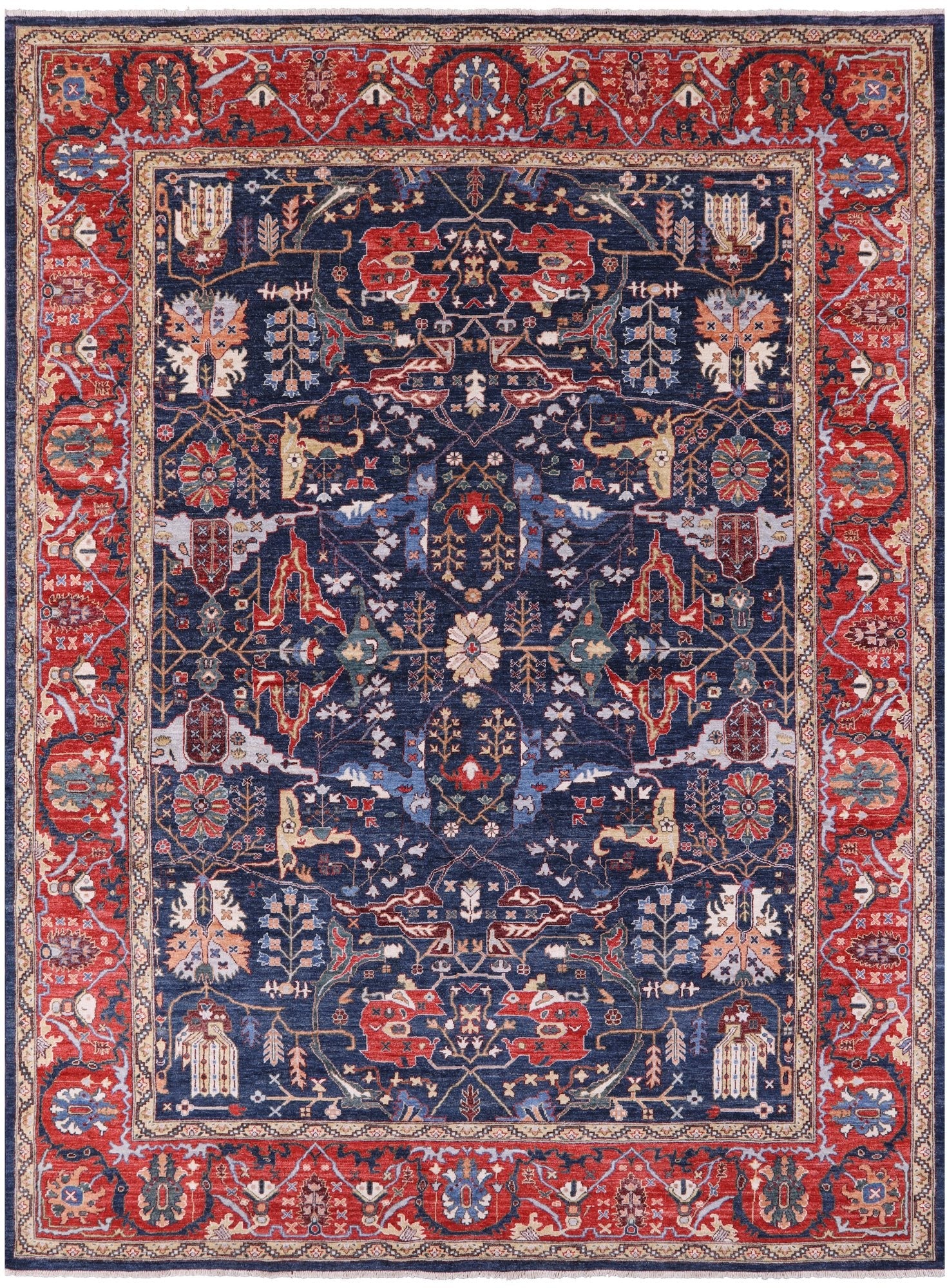 Blue Persian Fine Serapi Hand Knotted Wool Rug - 8' 10" X 11' 11" - Golden Nile