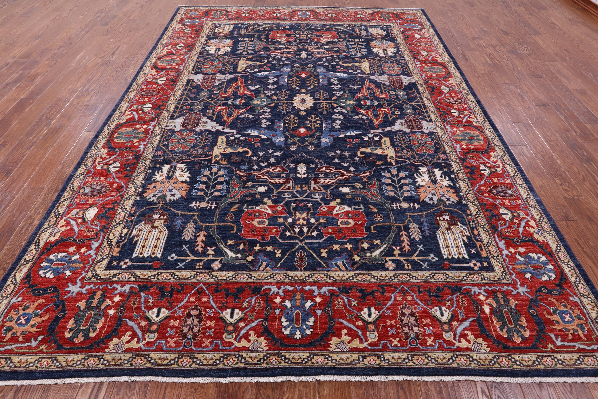 Blue Persian Fine Serapi Hand Knotted Wool Rug - 8' 10" X 11' 11" - Golden Nile