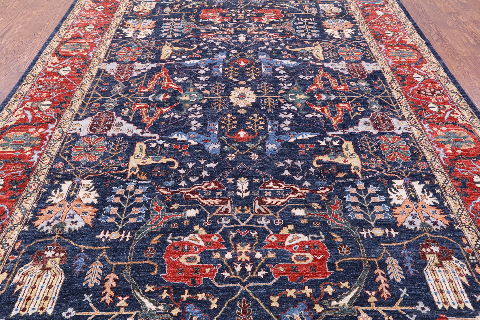 Blue Persian Fine Serapi Hand Knotted Wool Rug - 8' 10" X 11' 11" - Golden Nile