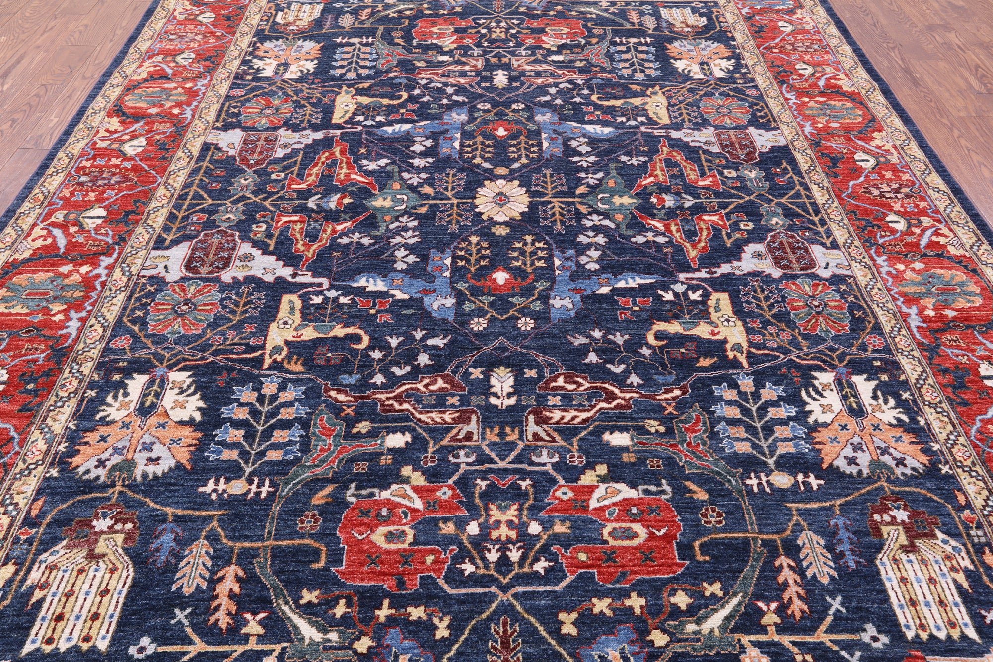 Blue Persian Fine Serapi Hand Knotted Wool Rug - 8' 10" X 11' 11" - Golden Nile