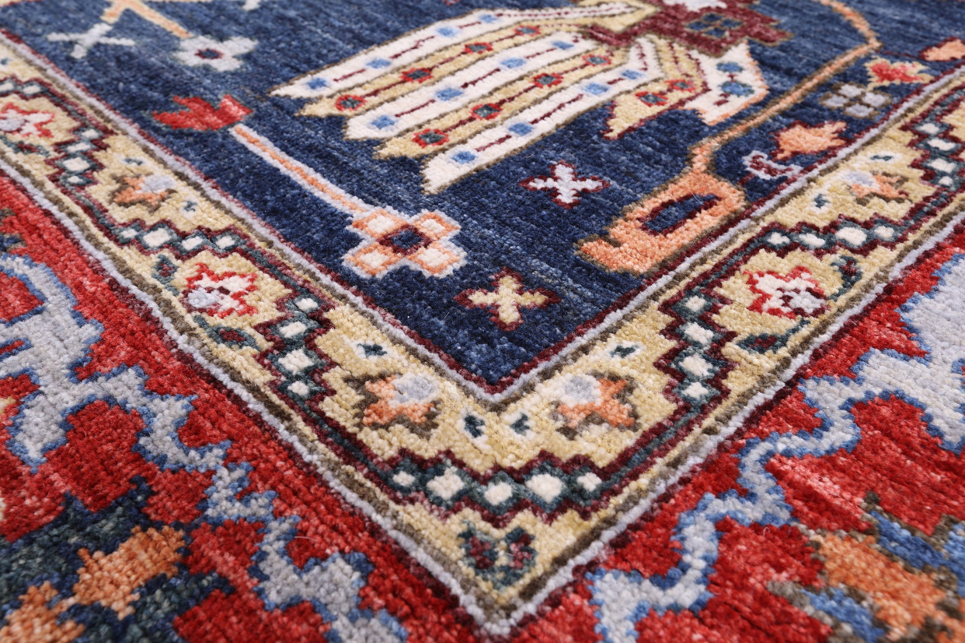 Blue Persian Fine Serapi Hand Knotted Wool Rug - 8' 10" X 11' 11" - Golden Nile