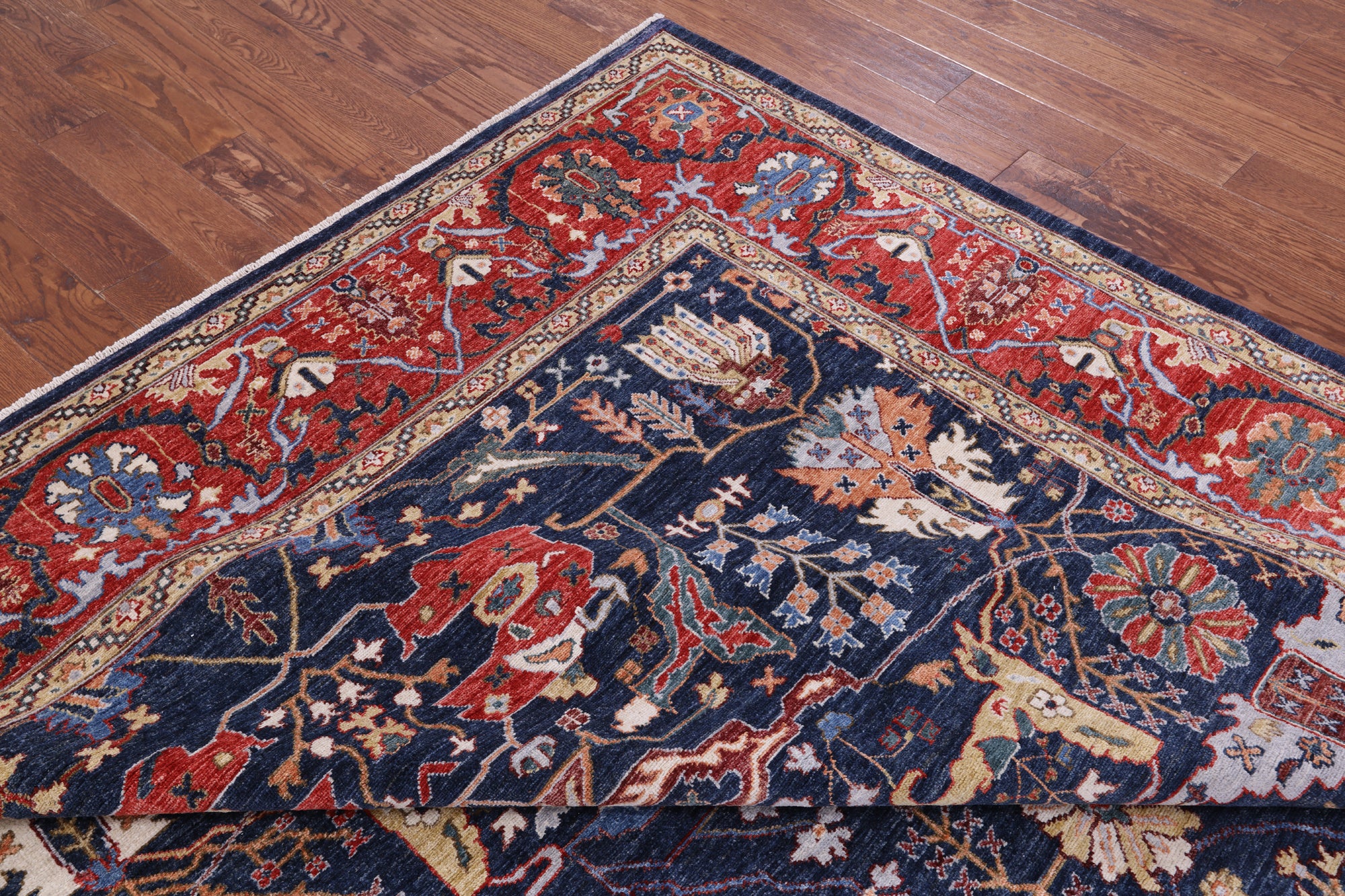 Blue Persian Fine Serapi Hand Knotted Wool Rug - 8' 10" X 11' 11" - Golden Nile