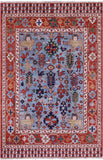 Blue Persian Fine Serapi Hand Knotted Wool Rug - 3' 9" X 5' 10" - Golden Nile
