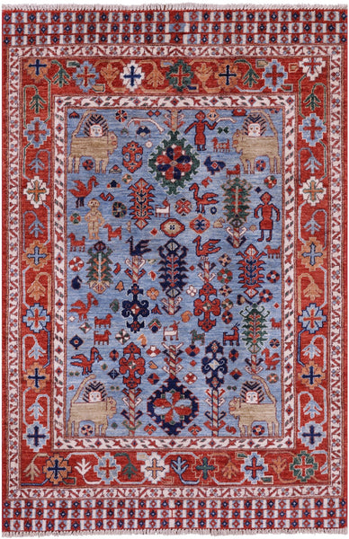 Blue Persian Fine Serapi Hand Knotted Wool Rug - 3' 9" X 5' 10" - Golden Nile