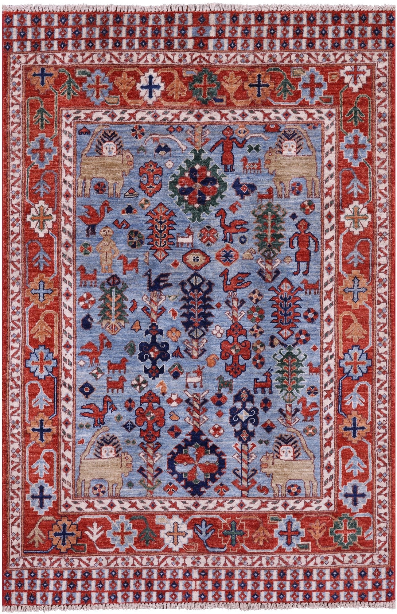 Blue Persian Fine Serapi Hand Knotted Wool Rug - 3' 9" X 5' 10" - Golden Nile