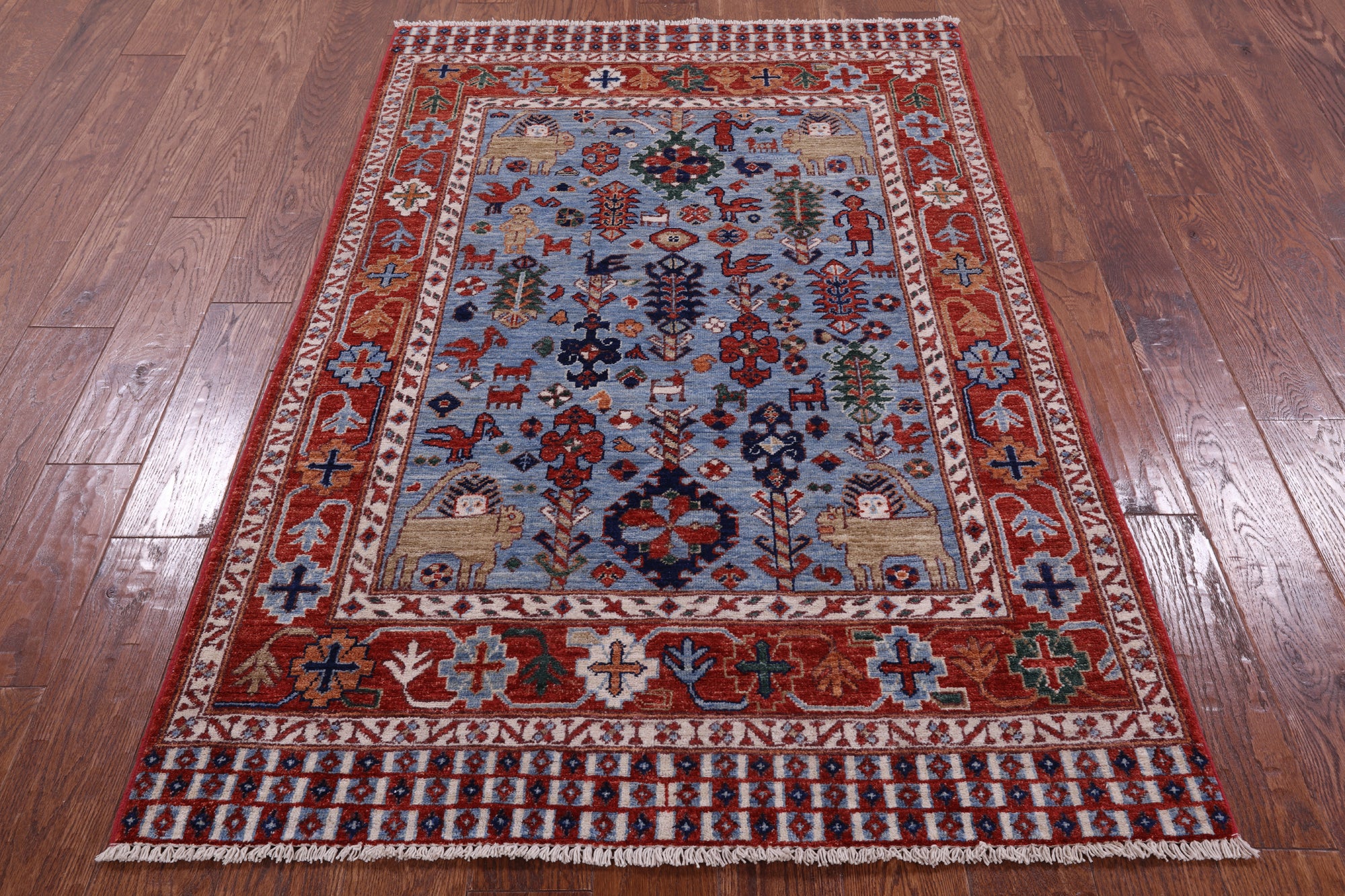Blue Persian Fine Serapi Hand Knotted Wool Rug - 3' 9" X 5' 10" - Golden Nile