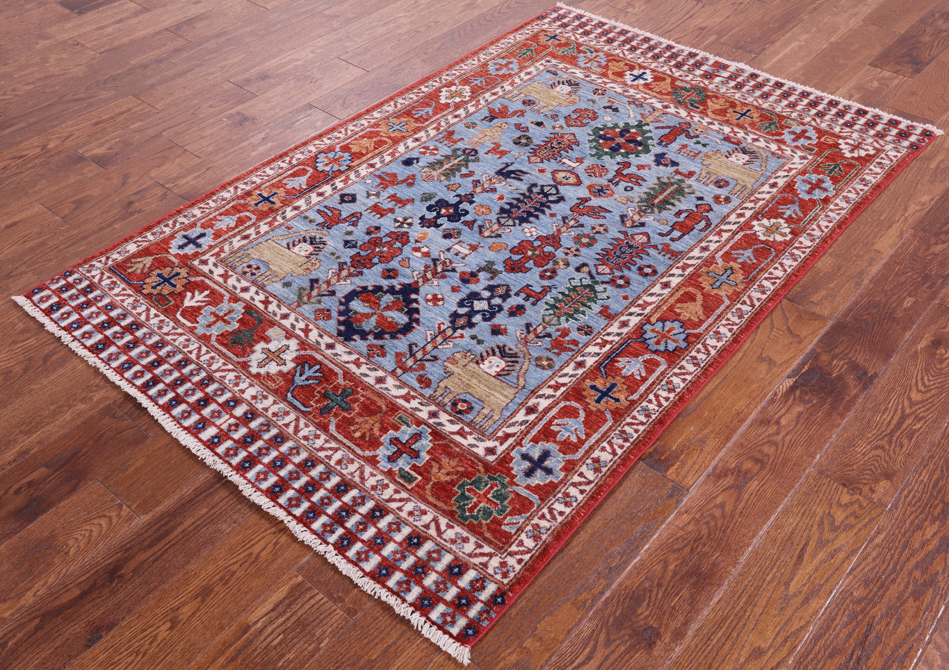 Blue Persian Fine Serapi Hand Knotted Wool Rug - 3' 9" X 5' 10" - Golden Nile