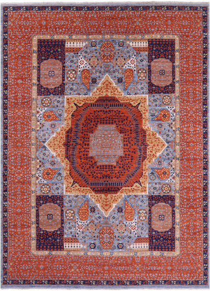 Geometric Persian Mamluk Hand Knotted Wool Rug - 8' 7" X 11' 10" - Golden Nile
