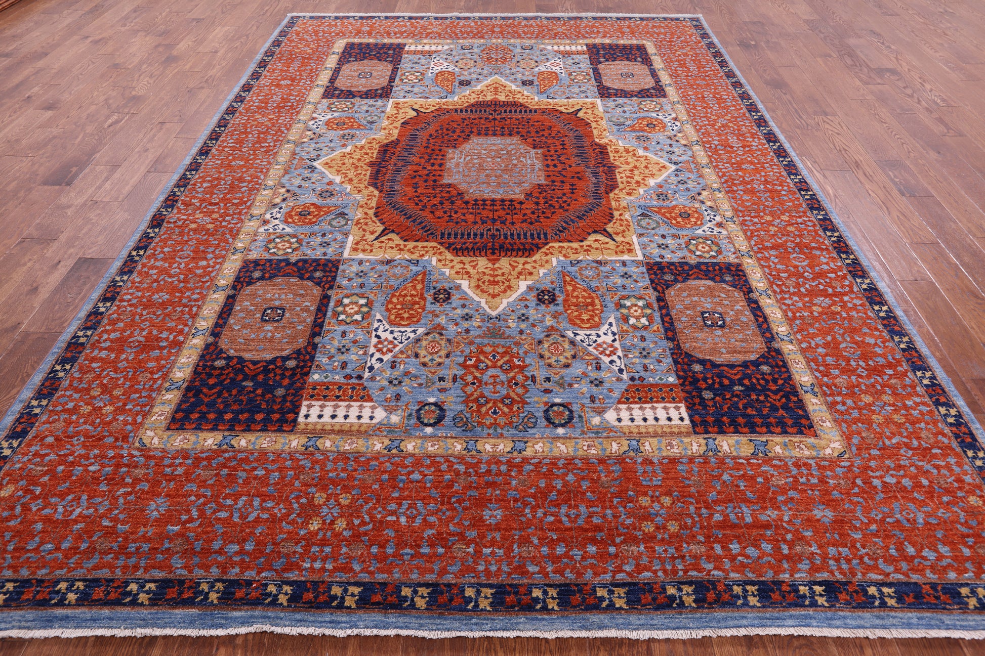 Geometric Persian Mamluk Hand Knotted Wool Rug - 8' 7" X 11' 10" - Golden Nile